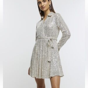 NWT Silver Sequin Collar Mini Swing Dress In Other Words Nordstrom